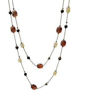 Daisy Fuentes Brown Cream Beads Necklace Classic Minimalist Fashion Jewelry